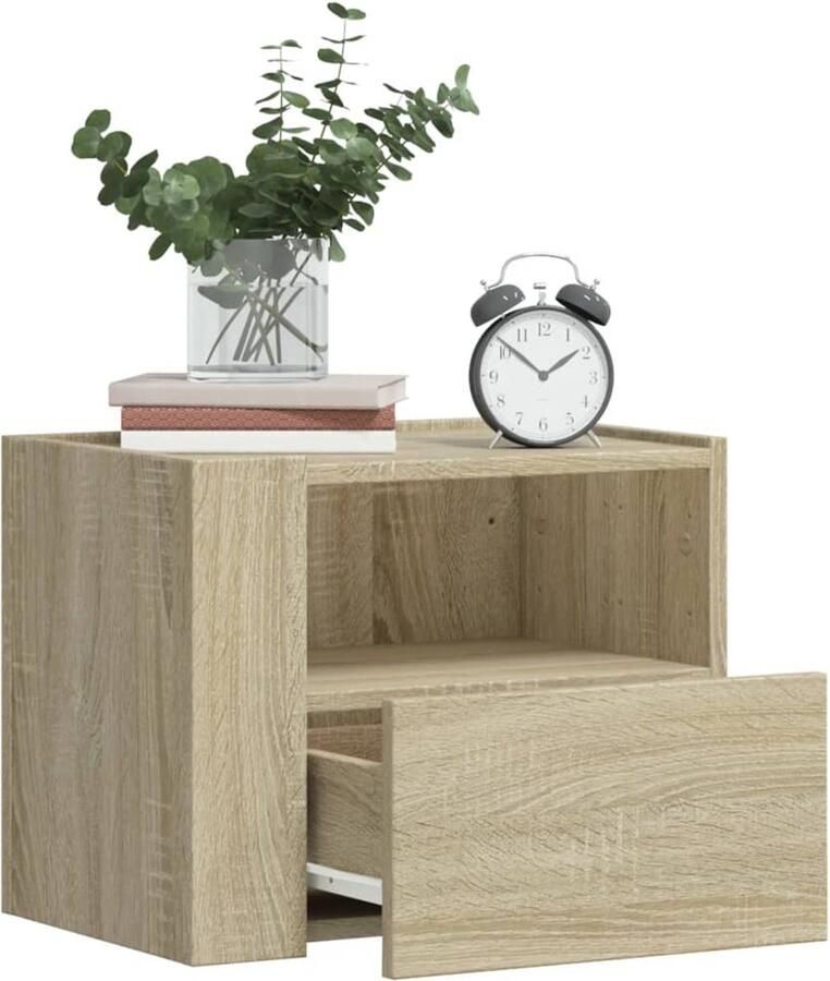 The Living Store Nachtkastjes 2 st wandgemonteerd 45x30x35 cm sonoma eikenkleur Wandgemonteerd Nachtkastje Wandgemonteerde Nachtkastjes Bijzettafel Wandkastje