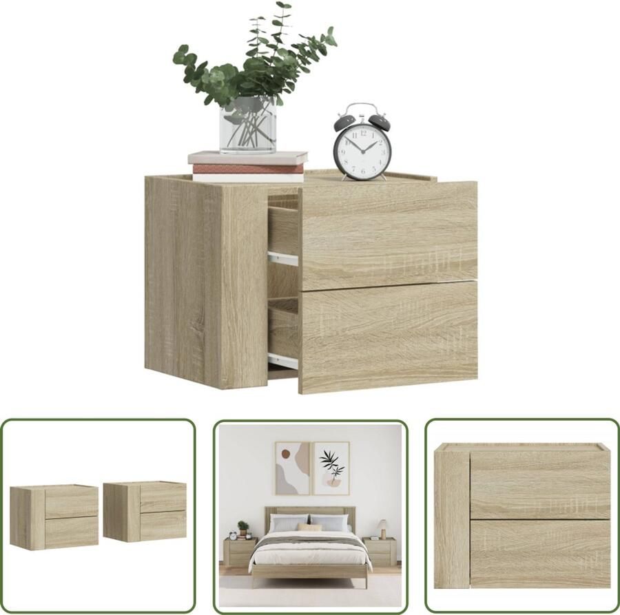 The Living Store Nachtkastjes 2 st wandgemonteerd 45x30x35 cm sonoma eikenkleur Wandgemonteerd Nachtkastje Wandgemonteerde Nachtkastjes Bijzettafel Wandkastje