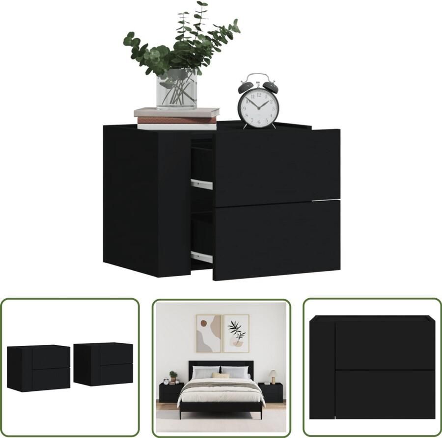 The Living Store Nachtkastjes wandgemonteerd 2 st 45x30x35 cm zwart Wandgemonteerd Nachtkastje Wandgemonteerde Nachtkastjes Bijzettafel Wandkastje