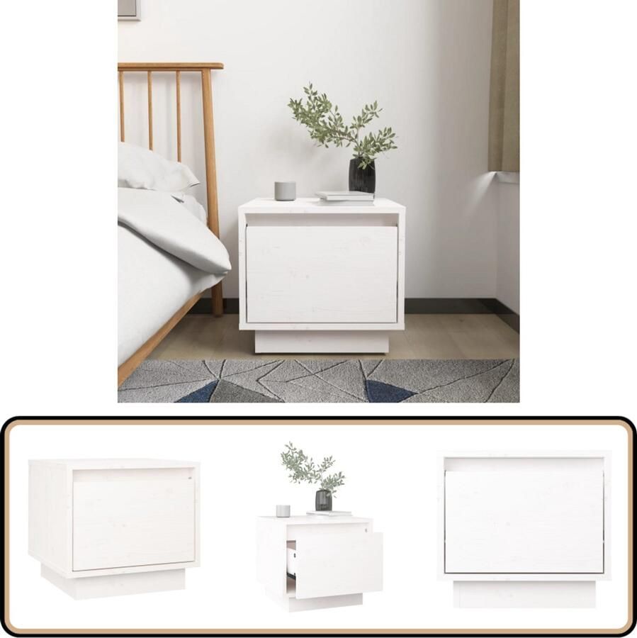 VidaXL Nachtkastje Wit 35x34x32 cm Grenenhout Nachtkastje Bedkastje Bijzettafel Meubilair Houtmeubelen
