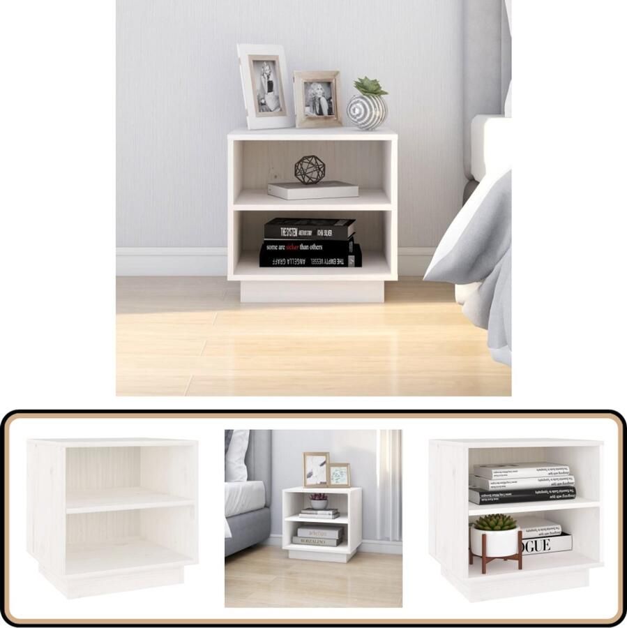 VidaXL Nachtkastje Wit 40x34x40 cm Grenenhout Nachtkastje Bedkastje Houten Kast Grenenhouten Kast Witte Kast Slaapkamer Meubilair Modern Design Bergruimte Stijlvol Meubel Compact Kastje