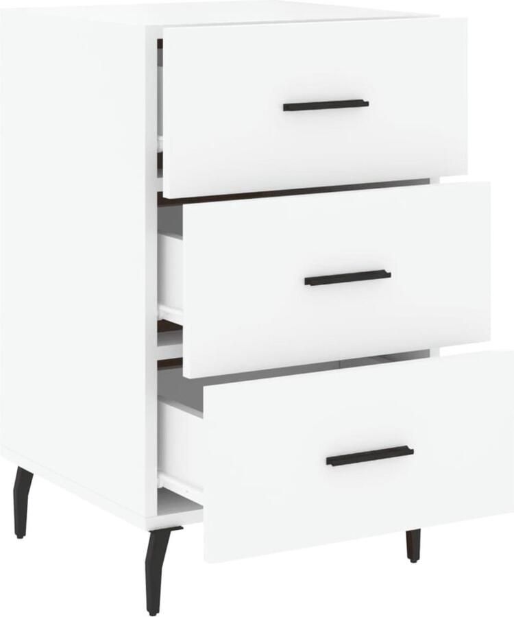 VidaXL Nachtkastje Wit 40x40x66 cm Hout & Metaal Nachtkastje Bijzettafel Modern Wit Houten Kast