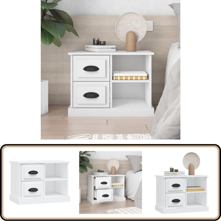VidaXL Nachtkastje Wit 60x35 5x45 cm Bewerkt hout Nachtkastje Houten Nachtkastje Nachtlamp Slaapkamersdecoratie Meubilair Slaapkamer Sidetable Livingroom Furniture