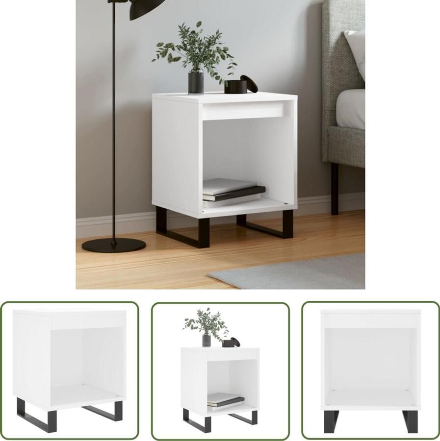 VidaXL Nachtkastje Wit Bewerkt Hout 40x35x50 cm Nachtkastje Kastje Slaapkamermeubel Houten Meubel Witte Kast Opbergvak Modern Design Minimalistisch