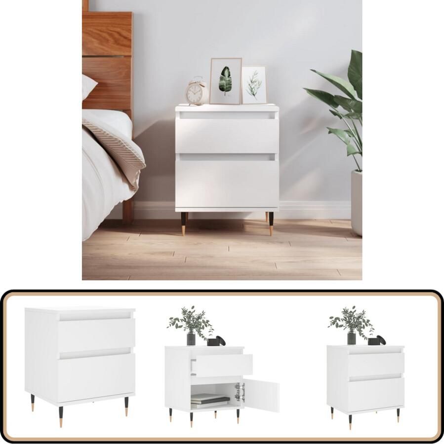 VidaXL Nachtkastje Wit Bewerkt hout 40x35x50 cm Nachtkastje Kastje Slaapkamermeubel Houten Meubel Witte Meubel