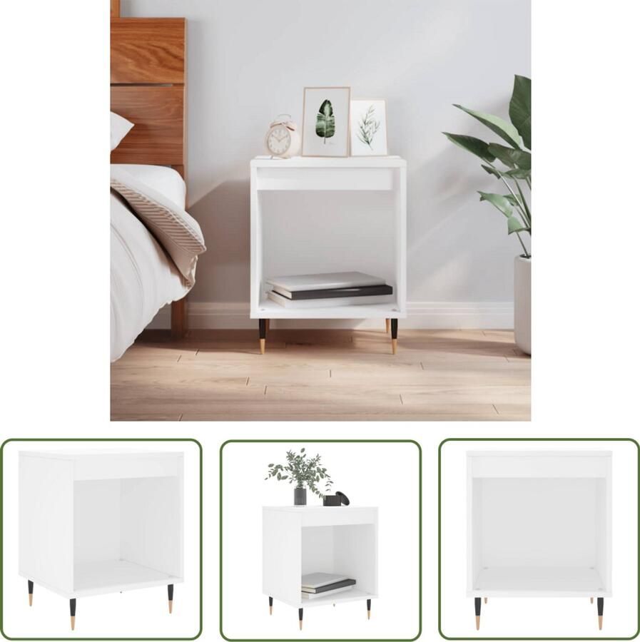 VidaXL Nachtkastje Wit Bewerkt hout 40x35x50 cm Nachtkastje Kastje Slaapkamers Houten Meubels Witte Meubels Minimalistisch Industrieel Vintage Decoratie - Foto 2