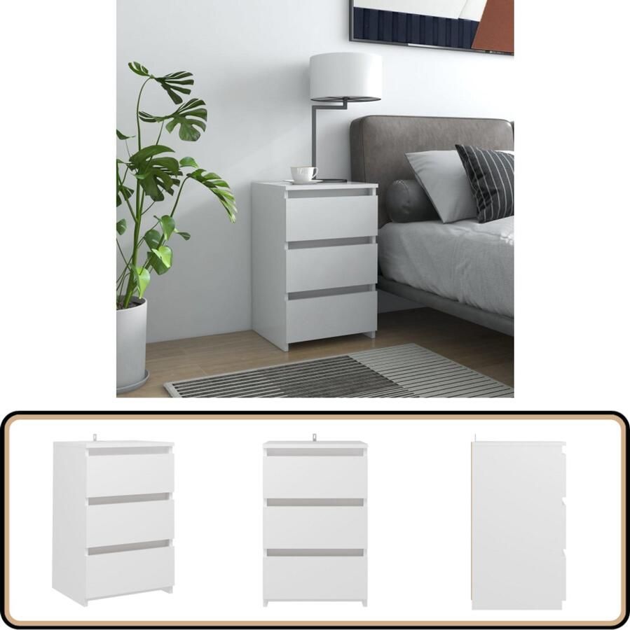 VidaXL Nachtkastje Wit Bewerkt hout 40x35x62 5 cm Nachtkastje Slaapkamermeubel Nachtlamp Houten Meubel Witte Kamerdecoratie