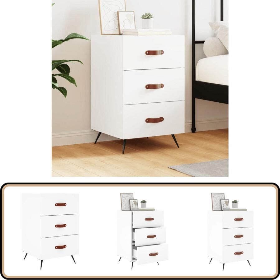 VidaXL Nachtkastje Wit Bewerkt hout 40x40x66 cm Nachtkastje Kast Slaapkamerinrichting Modern Design Houten Kast