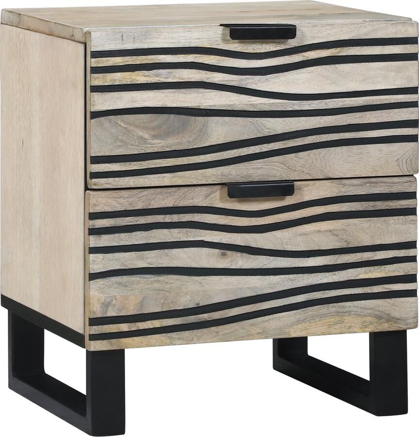 VidaXL Nachtkastje Wit en zwart 40 x 33 x 46 cm massief mangohout