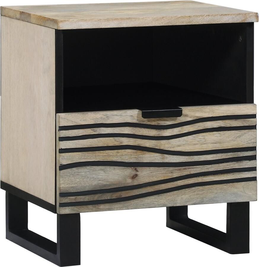 VidaXL Nachttafels Wit en zwart Massief mango-hout en engineered wood