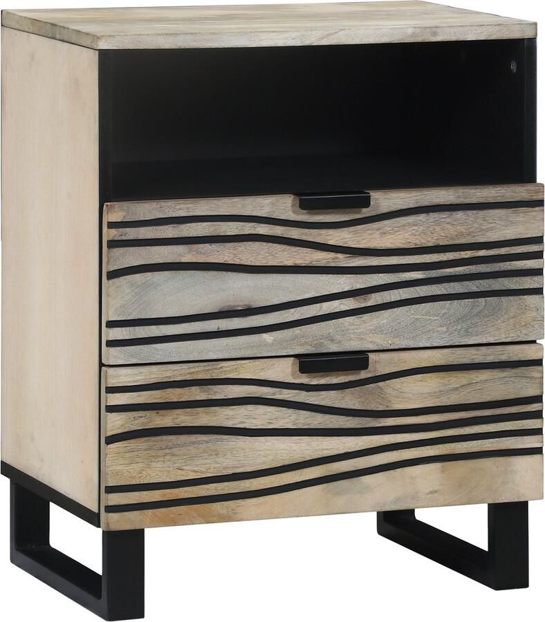 VidaXL Nachtkastje Wit en zwart 50 x 33 x 60 cm massief mangohout