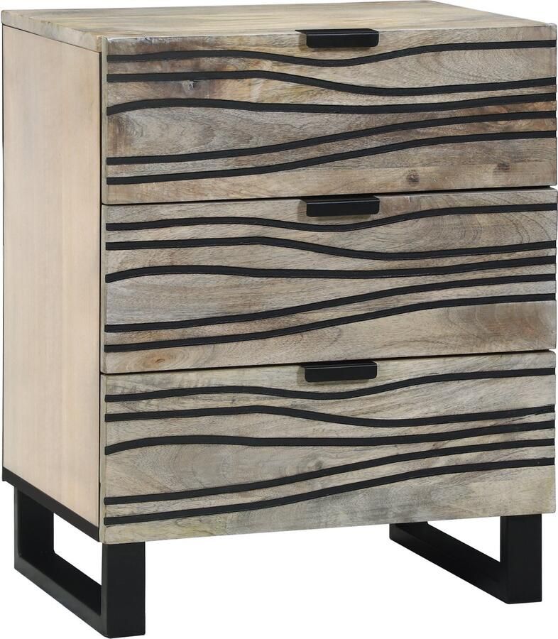 VidaXL Nachtkastje Wit en zwart 50 x 33 x 60 cm massief mangohout