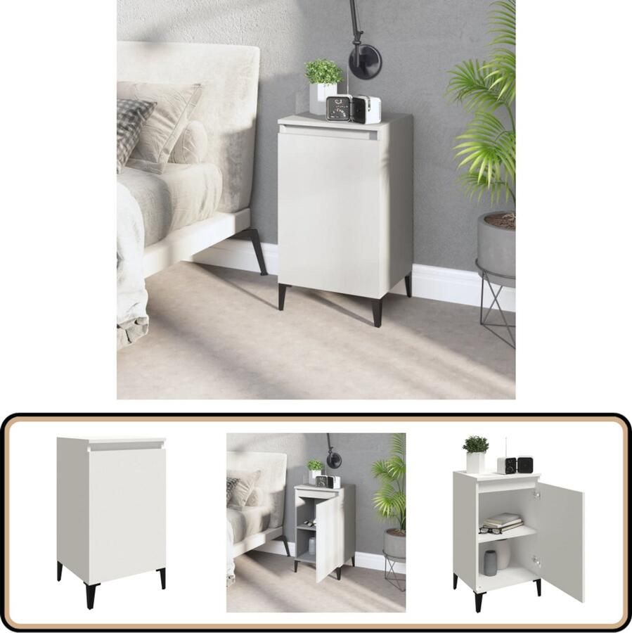 VidaXL Nachtkastje Wit Hout en Metaal 40x35x70 cm Nachtkastje Nachtkast Slaapkamermeubilair Houten Nachtkast Wit Nachtkast Modern Nachtkast Compact Nachtkast