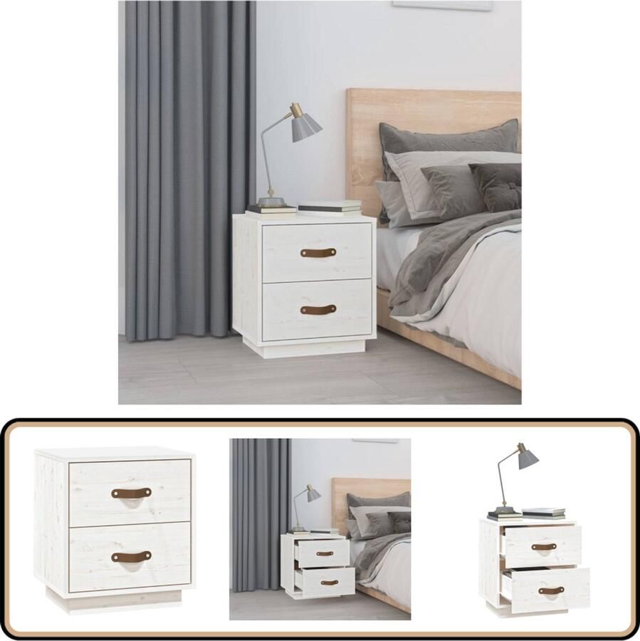 VidaXL Nachtkastje Wit Massief Grenenhout Nachtkastje Slaapkamerinrichting Houten Meubels Grenoble Hout Witte Meubelstukken