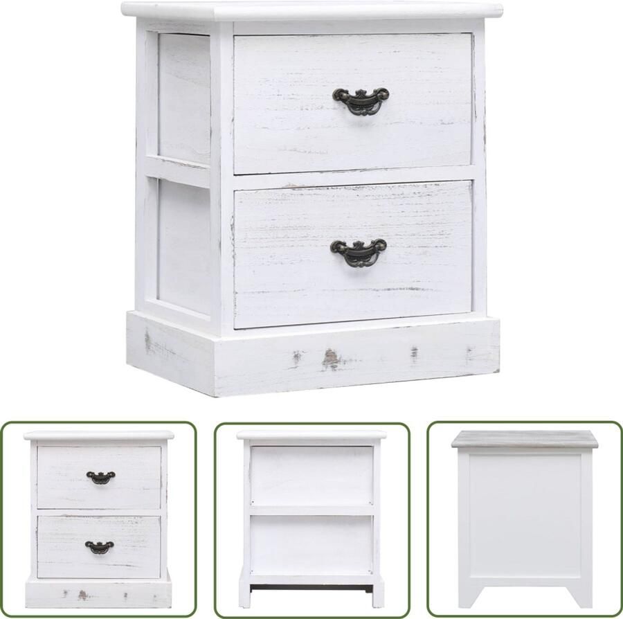 VidaXL Nachtkastje Wit Paulowniahout 38x28x45 cm Nachtkastje Paulownia Hout Witte Meubelen Slaapkamermeubilair Vintage Stijl Opbergruimte Compact Meubel Bijzettafel Tv Tafel Salontafel