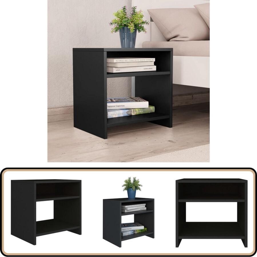 The Living Store Nachtkastje Zwart Hout 40 x 30 x 40 cm Open vak en schap Nachtkastje Bijzettafel Slaapkamermeubel Houten Meubilair Zwarte Meubels - Foto 2