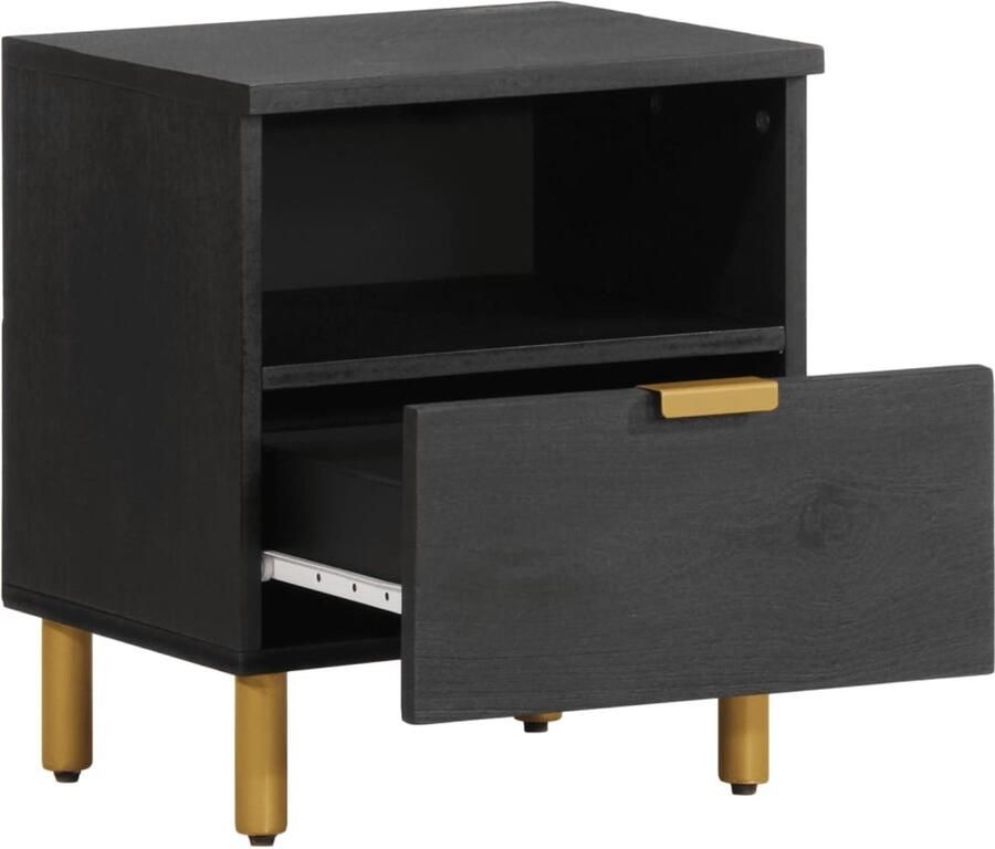 VidaXL Nachtkastje Zwart 40x33x46 cm Hout en Messing Nachtkastje Nachtkastjes Bijzettafel Wandkastje - Foto 2