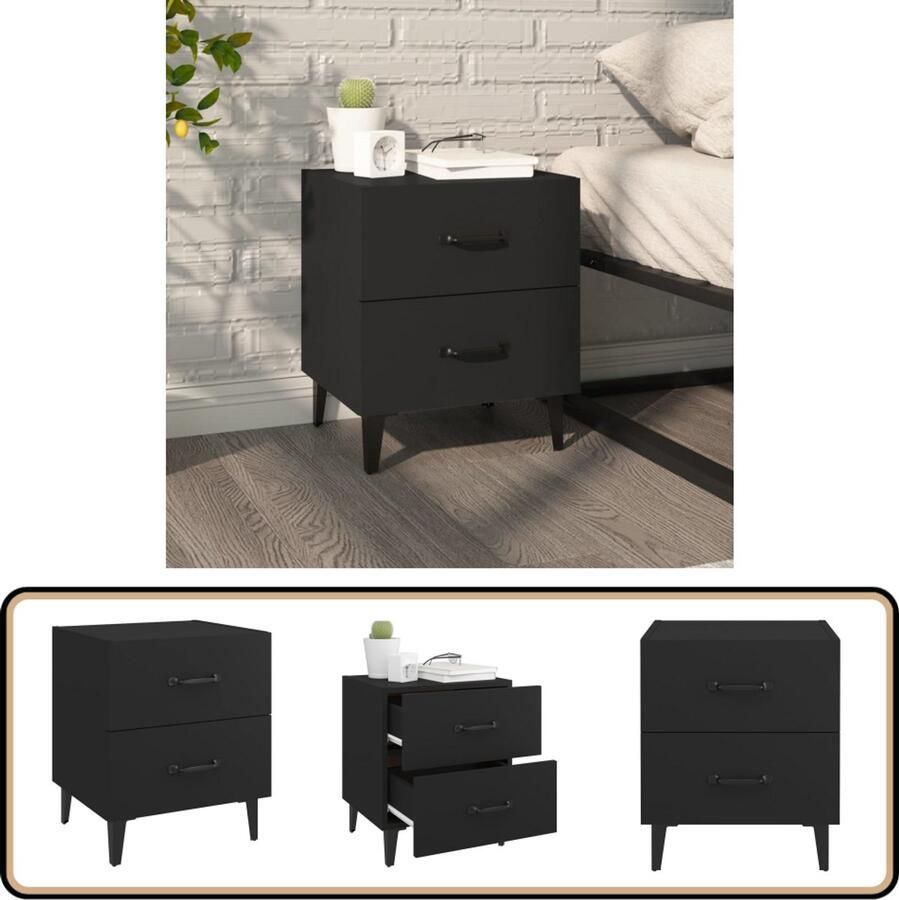 VidaXL Nachtkastje Zwart 40x35x47 5 cm Nachtkastje Industrieel Design Houten Kast Zwarte Kast Bijzettafel