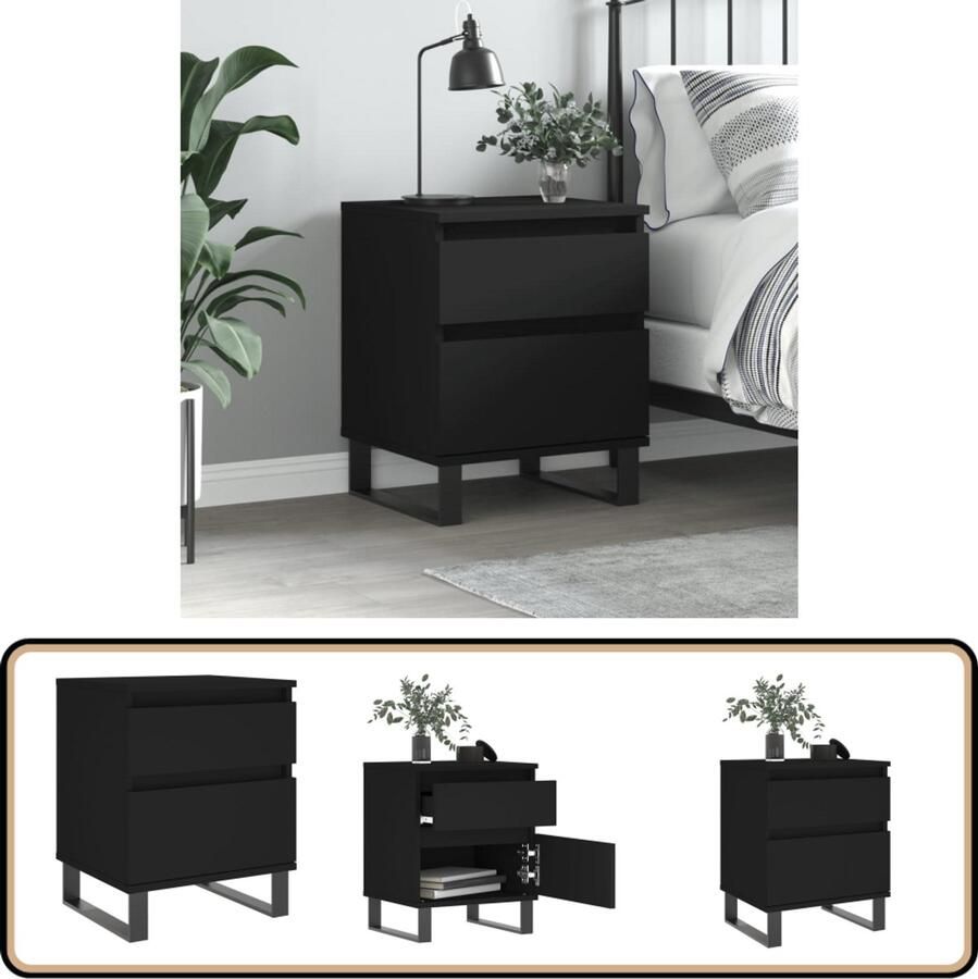 VidaXL Nachtkastje Zwart 40x35x50 cm Bewerkt hout Nachtkastje Kastje Slaapkamermeubel Zwarte Meubel Houten Meubel