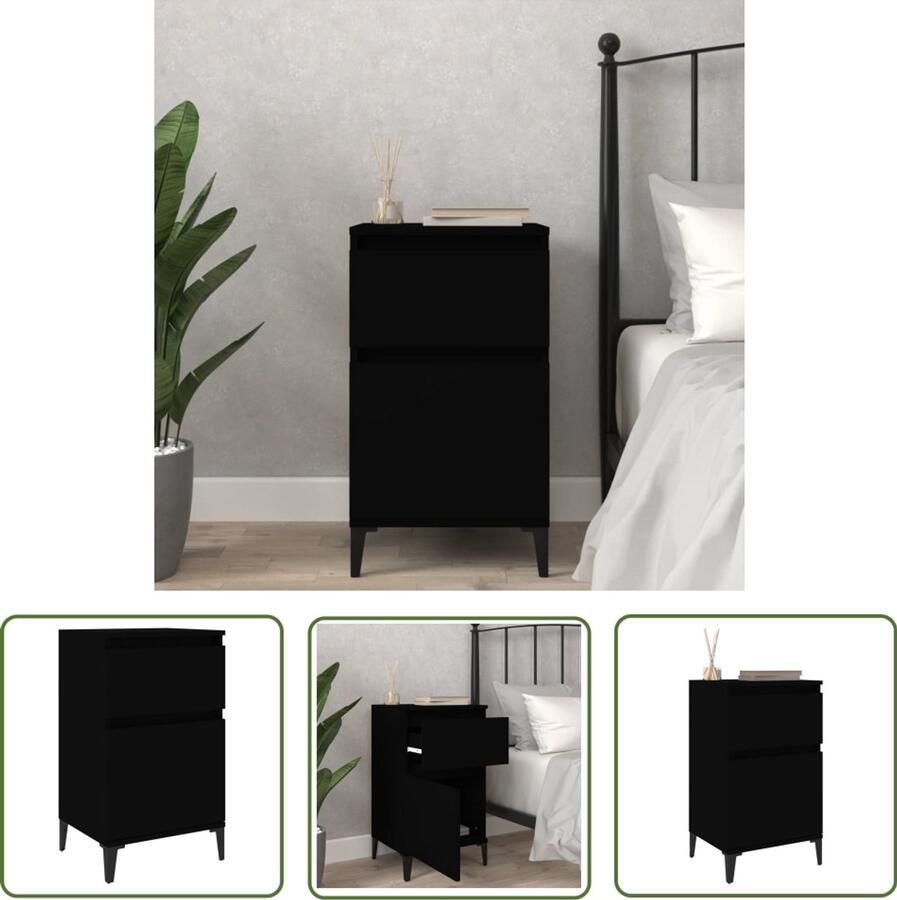 VidaXL Nachtkastje Zwart 40x35x70 cm Nachtkastje Slaapkamermeubel Houten Meubel Zwarte Meubels Nachtlamp Boekenplank Woonaccessoires Minimalistisch Meubilair Industrieel Design Modern Nacht Tafeltje - Foto 2