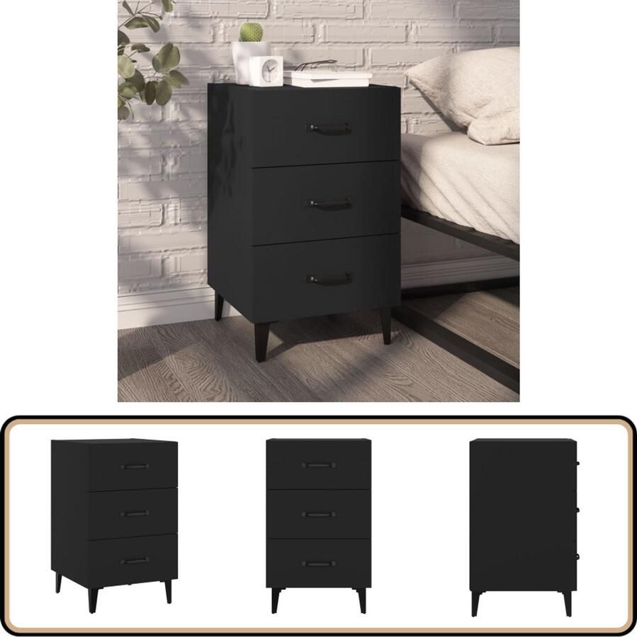 VidaXL Nachtkastje Zwart 40x40x66 cm Bewerkt hout Nachtkastje Slaapkamermeubel Houten Nachtkastje Nachtlampje Bureau Accessoires Opberglade Tv Tafel