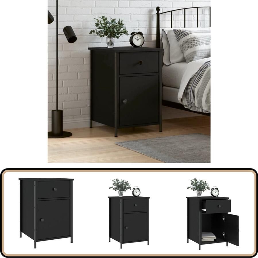 VidaXL Nachtkastje Zwart 40x42x60 cm Bewerkt Hout Nachtkastje Bijzettafel Slaapkamermeubel Houten Meubel Zwart Meubel