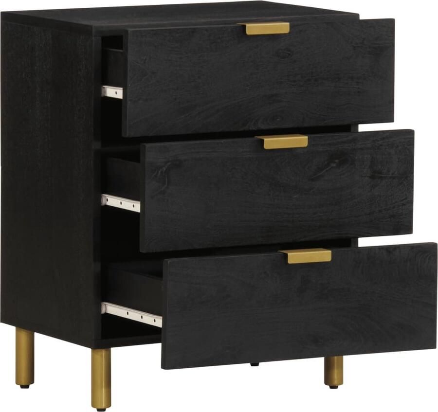 VidaXL Nachtkastje Zwart 50x33x62 cm Mangohout Nachtkastje Bijzettafel Slaapkamers Houten Meubilair Modern Design