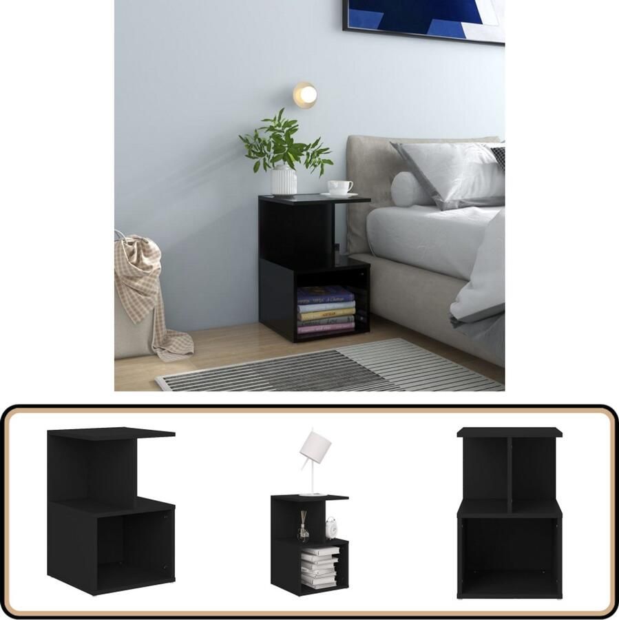 VidaXL Nachtkastje Zwart Bewerkt hout 35x35x55 cm Nachtkastje Slaapkamermeubilair Bedsidetable Zwarte Meubelen Houten Meubelen
