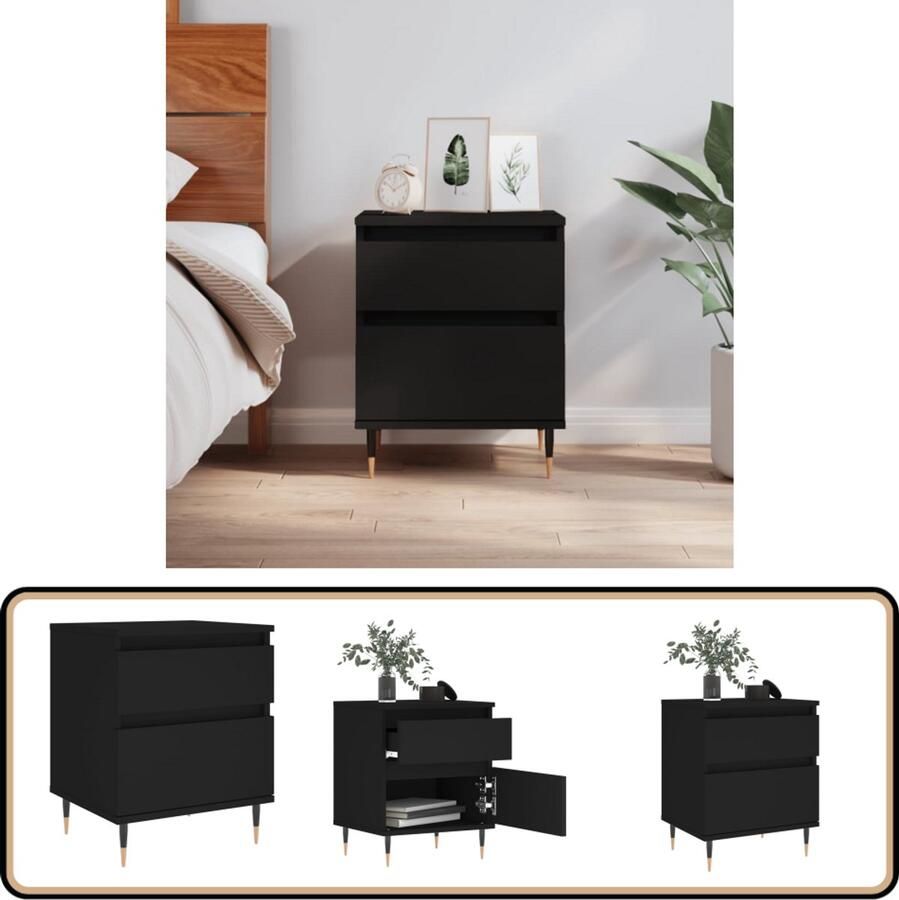 VidaXL Nachtkastje Zwart Bewerkt hout 40x35x50 cm Nachtkast Kastje Slaapkamermeubel Zwarte Nachtstand Houten Nachtkast