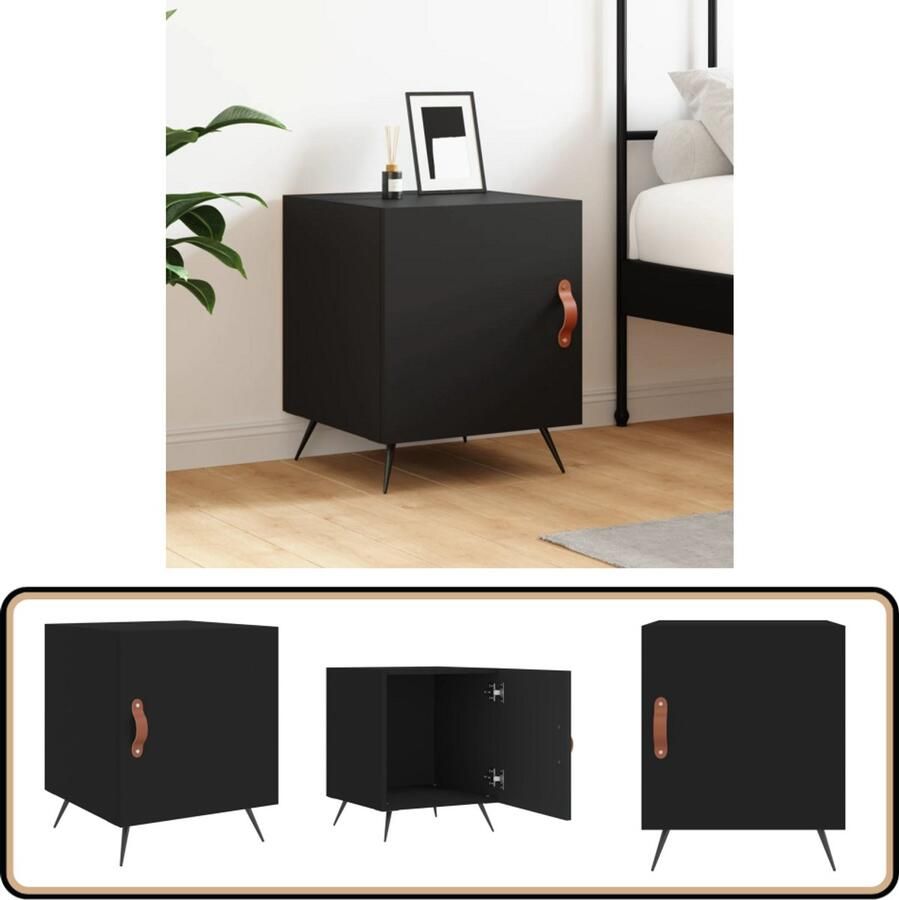 VidaXL Nachtkastje Zwart Bewerkt hout 40x40x50 cm Nachtkastje Bijzettafel Kast Zwarte Kast Houten Kast Modern Design Slaapkamermeubel Opbergvak