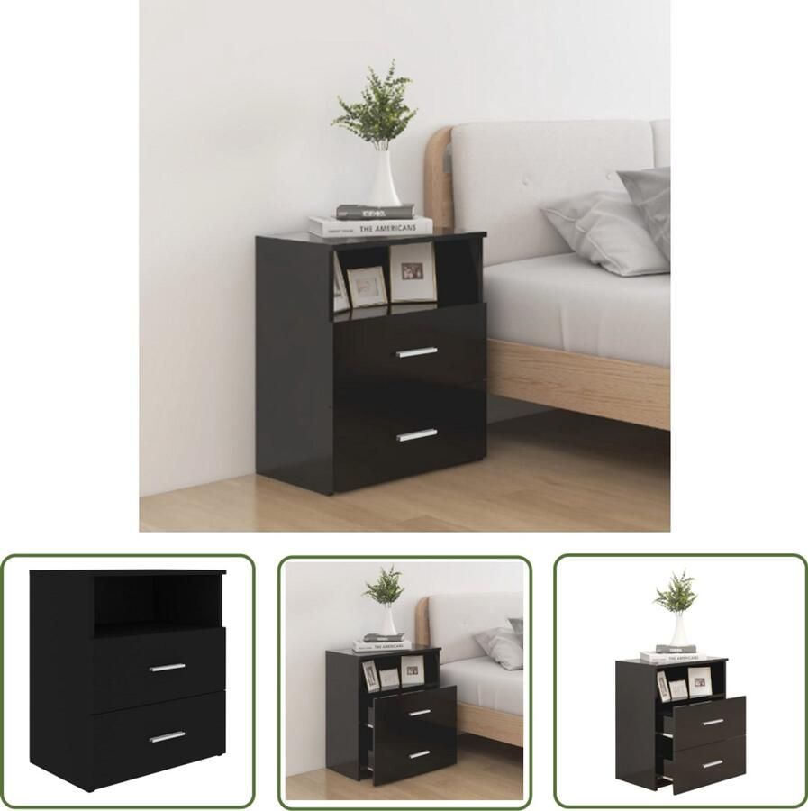 VidaXL Nachtkastje Zwart Bewerkt Hout 50x32x60 cm Nachtkastje Slaapkamermeubel Modern Design Zwarte Kast Houten Kast Bedsidetable Bedroom Furniture Black Cabinet - Foto 2