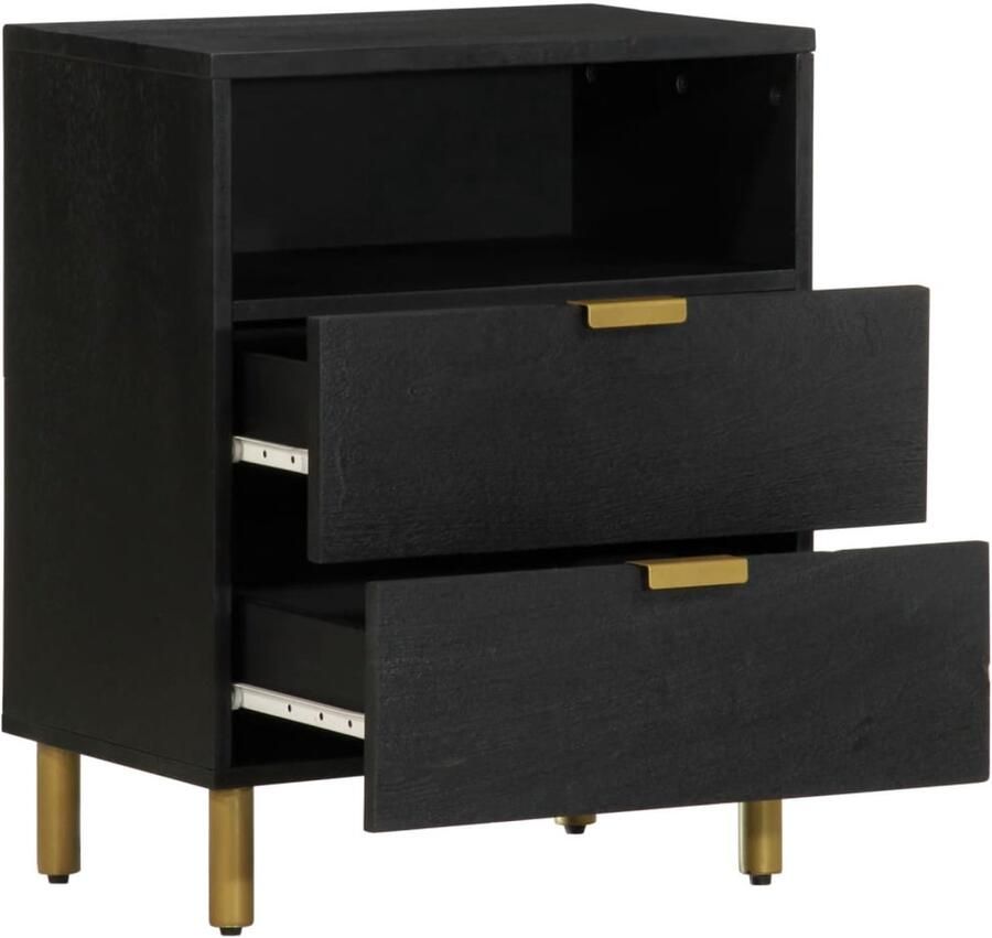 The Living Store Nachtkastje 50x33x62 cm bewerkt hout zwart Nachtkastje Kastje Slaapkamer Houten Meubilair Zwarte Meubels - Foto 2
