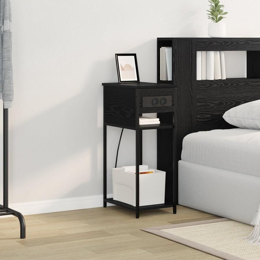 VidaXL Nachtkastje Zwart eiken 28.1 x 40.9 x 75 cm Bewerkt hout