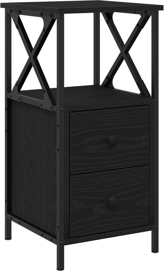 VidaXL Nachtkast Zwart eiken MDF Metaal Medium Nachtkastje