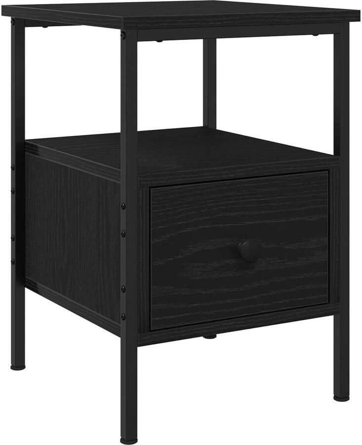 VidaXL Nachtkastje Zwart Eiken Gefabriceerd Hout met Metalen Frame Compact