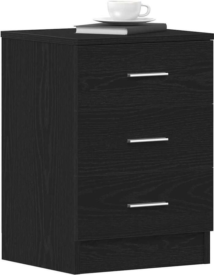 VidaXL Nachtkastje Zwart Eiken 38x35x55 cm Bewerkt Hout