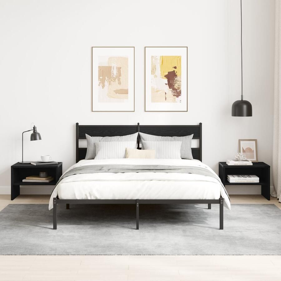 VidaXL Nachtkastje Zwart eiken 40 x 30 x 30 cm Bewerkt hout - Foto 2