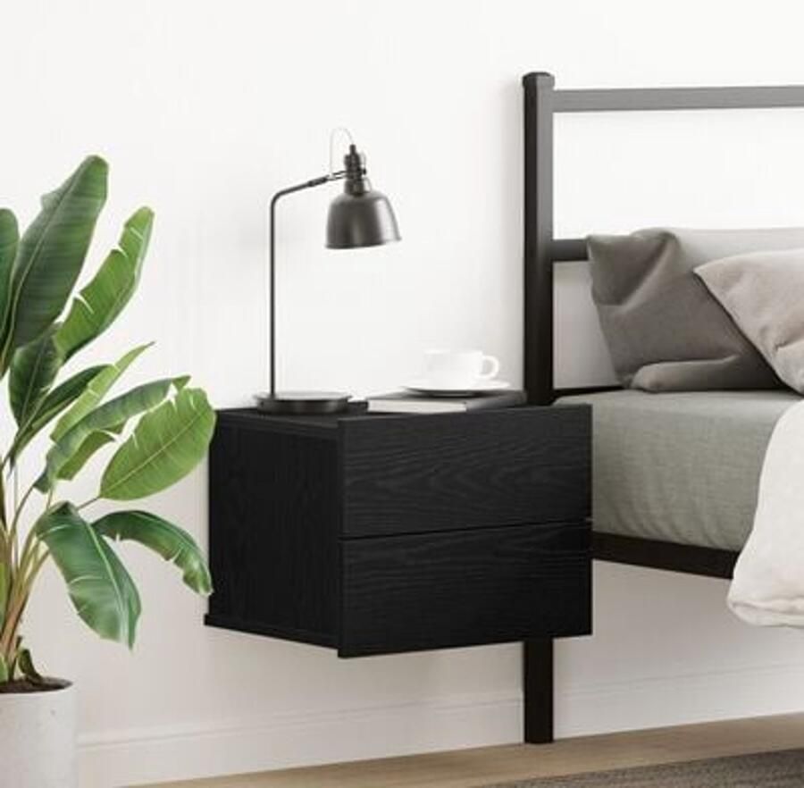 VidaXL Nachtkastje Zwart eiken Bewerkt hout 40 x 30 x 30 cm Nachtkastje