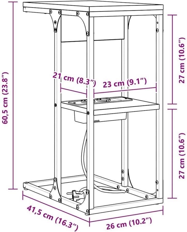 VidaXL Nachtkastje Gerookt eiken 41.5 x 26 x 60.5 cm Bewerkt hout