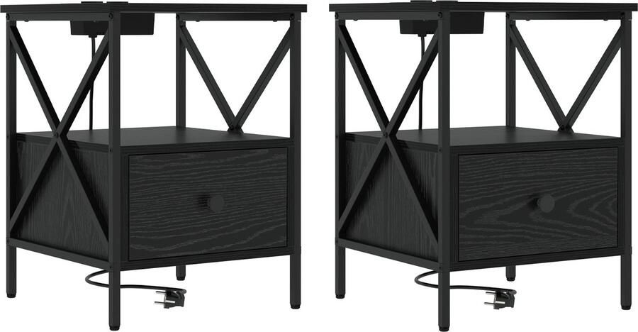 VidaXL Nachtkastje 2 pcs Zwart eiken 41.5 x 40.5 x 55 cm Bewerkt hout