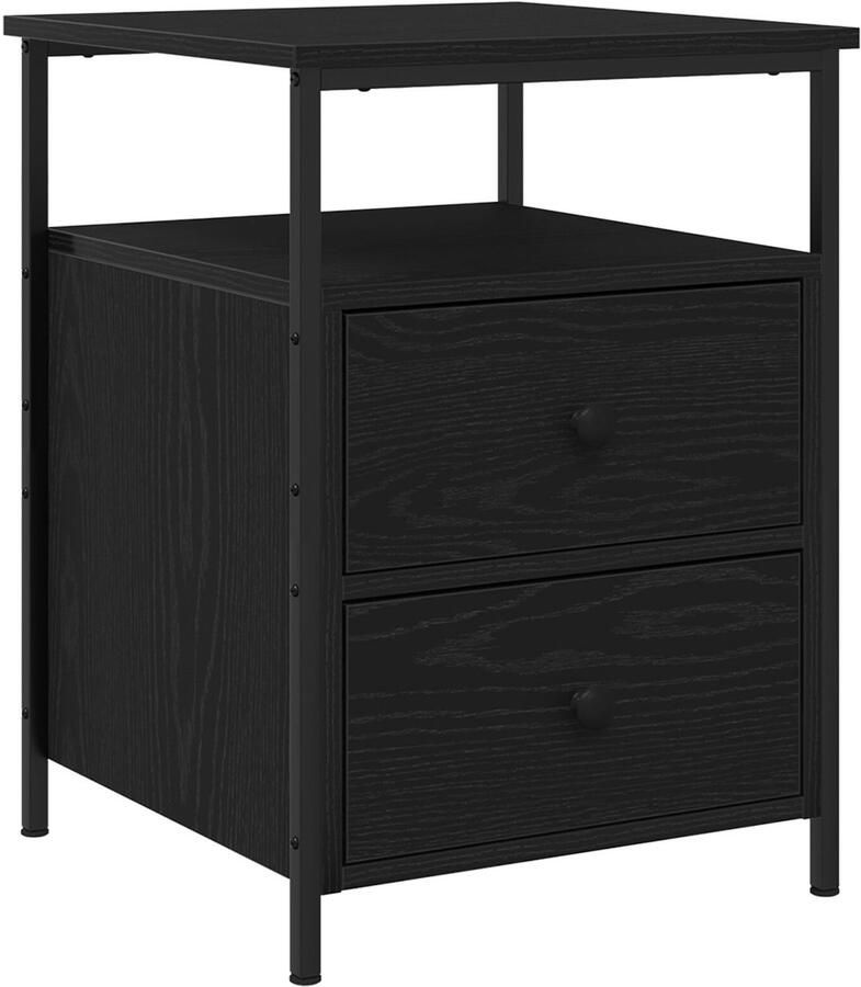 VidaXL Nachtkastje Zwart Eiken 44x45x60 cm Engineered Wood en Staal