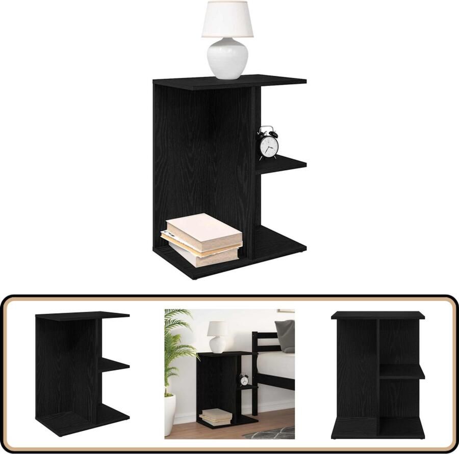 VidaXL Nachtkastje Zwart Eiken 46 5x29x61 cm Nachtaandkast Kastje Bijzettafel Slaapkamersmeubel Houten Nachtkastje
