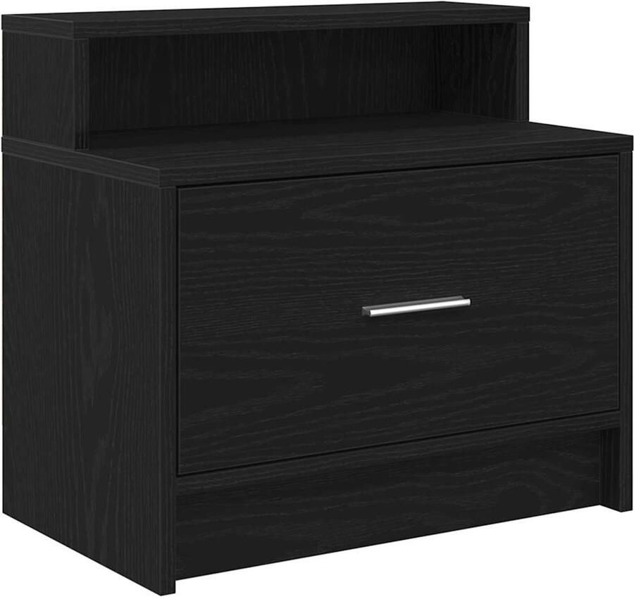 VidaXL Nachtkastje Zwart Eiken 51x31x47 cm Nachtkastje Nachtkastjes Bijzettafel Wandkastje