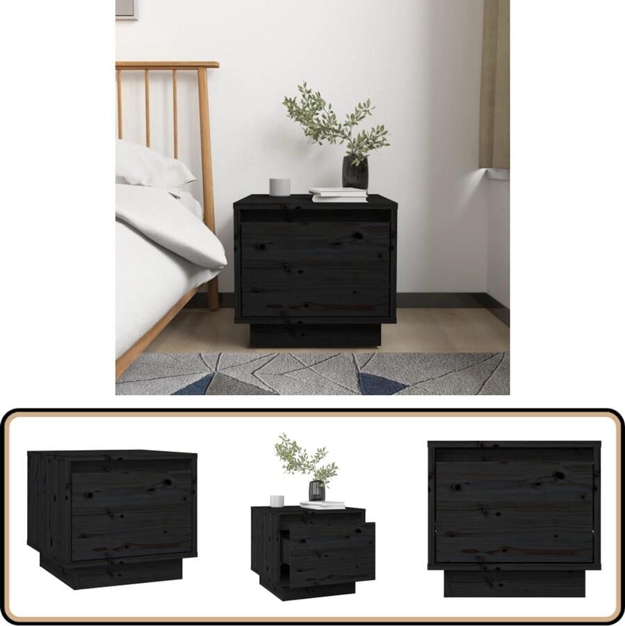 VidaXL Nachtkastje Zwart Grenenhout 35x34x32cm Nachtkastje Bedkastje Bijzettafel Houten Meubels Grenenhouten Kast