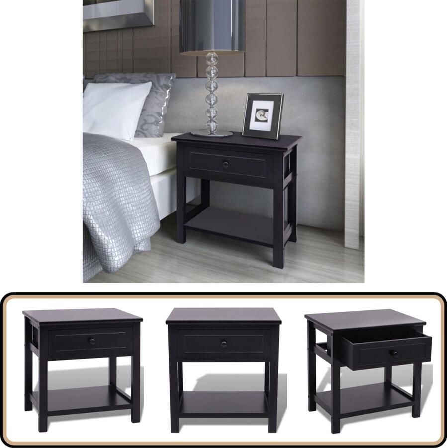 VidaXL Nachtkastje Zwart Hout 40x29x42 cm Nachtkastje Slaapkamermeubel Zwarte Kast Houten Kast Compact Kastje Bergruimte Tv Tafel