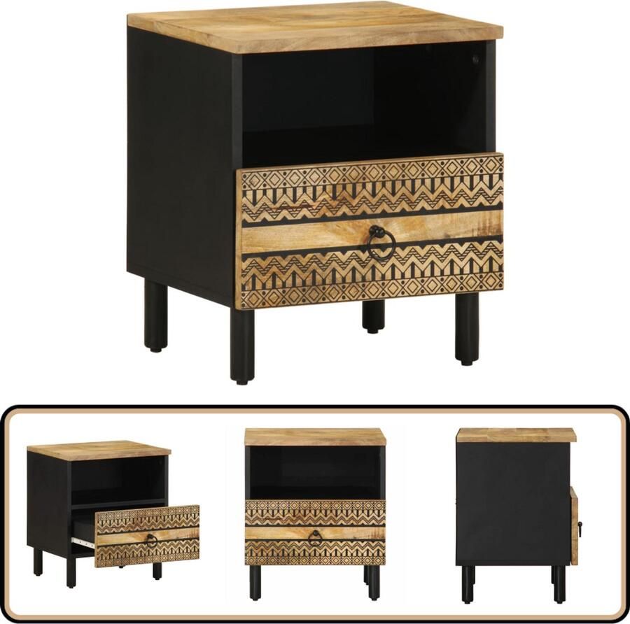 VidaXL Nachtkastje Zwart Mangohout 40x33x46 cm Nachtkastje Nachtkastjes Bijzettafel Wandkastje
