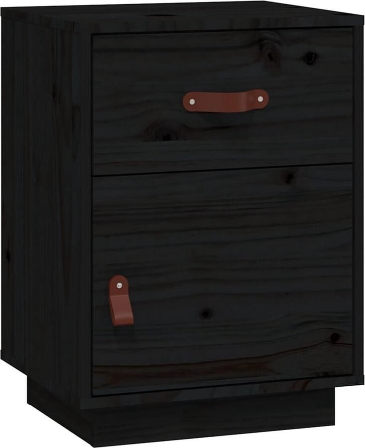 The Living Store Nachtkastje Grenenhout Zwart 40 x 34 x 55 cm Handige opbergruimte Nachtkastje Nachtkast Sidetable Salontafel Grenoble Hout - Foto 2