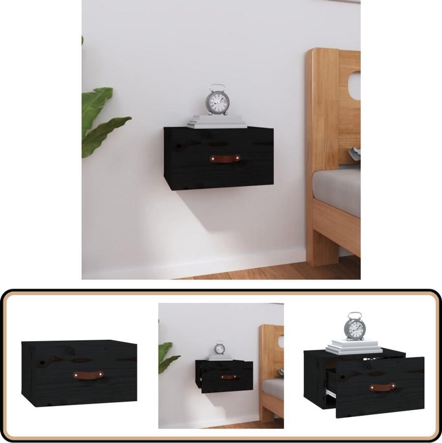 VidaXL Nachtkastje Zwart Wandgemonteerd 40 cm Wandlamp Nachtkastje Slaapkamer Decoratie Houten Kast Zwarte Meubels