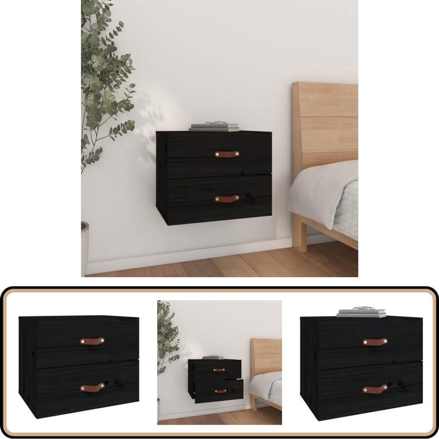 VidaXL Nachtkastje Zwart Wandgemonteerd 50x36x40 cm Wandlamp Nachtlamp Kastje Decoratief Item Slaapkamer Meubilair Houten Meubel Zwarte Kast