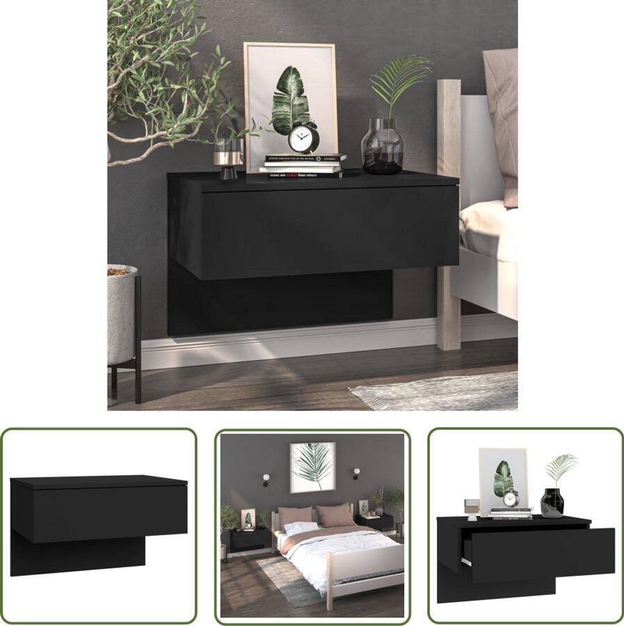 VidaXL Nachtkastje Zwart Wandgemonteerd 60x40x40 cm Wandlamp Nachtlamp Wandkasten Bergruimte Slaapkamersdecoratie Zwarte Meubels Houten Meubels